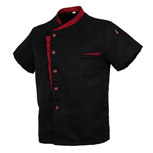 Baoblaze Camisa Mezclilla Unisex Chef Chaqueta Arrugas Resistente Confortable Mangas Cortas Camiseta Cocina Uniforme Emocionante - Black M, como se describe