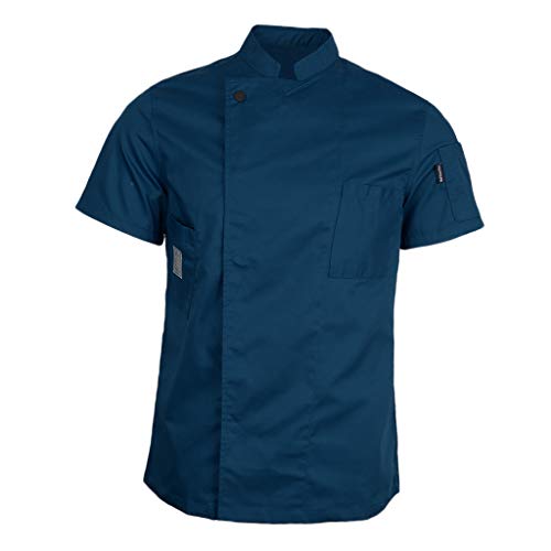 Baoblaze Chaqueta Unisex Mangas Cortas Chef Camarero Escudo Cocineros Ropa Uniforme - Azul, 2XL