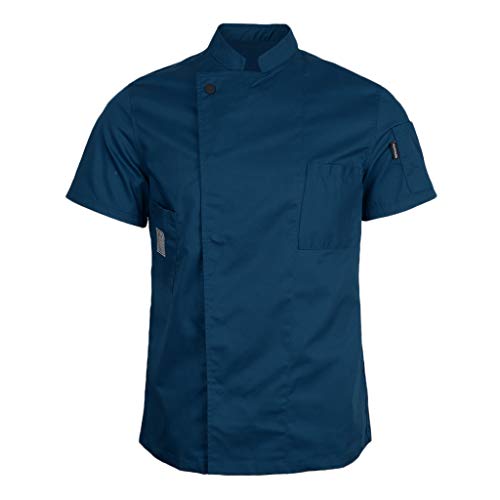 Baoblaze Chaqueta Unisex Mangas Cortas Chef Camarero Escudo Cocineros Ropa Uniforme - Azul, 2XL