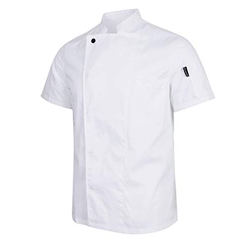 Baoblaze Chaqueta Unisex Mangas Cortas Chef Camarero Escudo Cocineros Ropa Uniforme - Blanco, L