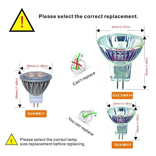 BAOMING LED MR11 Gu4 3W Super brillante bombilla, Igual a Bombilla Halógena de 35W 280lm 6000k 30 ° AC/DC 12v ángulo de haz, luz blanca fría LED luz bombillas Pack de 6 unidades