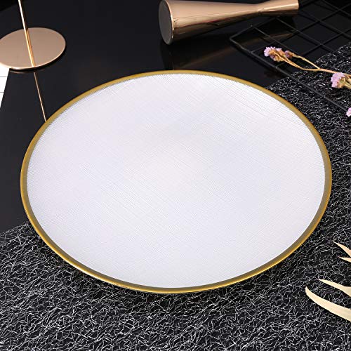 BaoWnylz Grandes Platos llanos, Paquete de 4, Placa de Plata-Diseño minimalista con borde dorado-vajillas para Navidad, bodas, decoración de fiestas (13 pulgadas)