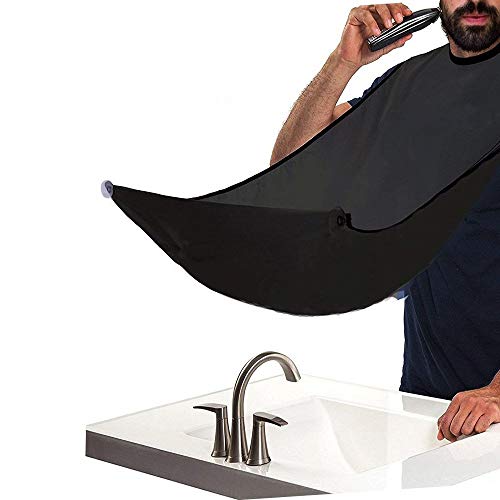 Barba Delantal,JUSTIME Babero para barba con ventosa,Recortes de pelo y barba Catcher Grooming Cape deje que su baño de mantener limpio(Negro)