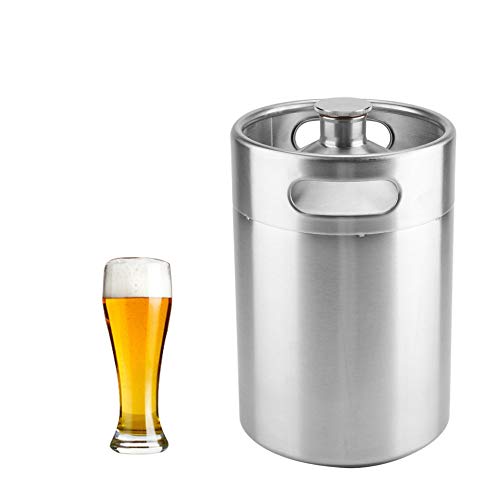 Barril de Cerveza de Acero Inoxidable,Barril de Cerveza con Tapa en Espiral y Doble Asa para Casa, Hotel, Camping, Picnic (2L)