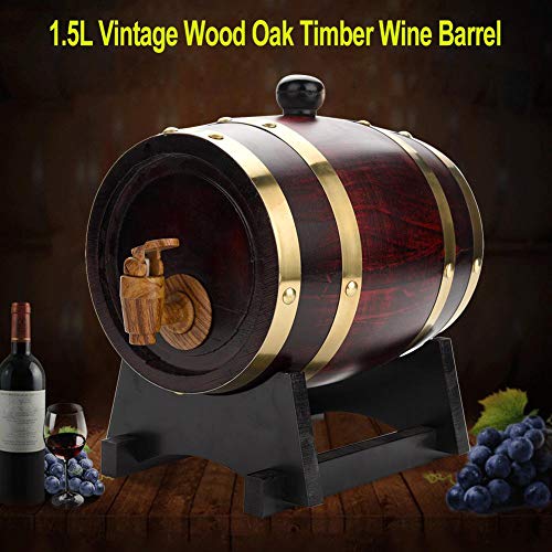 Barril de vino de madera de roble vintage para almacenamiento de ron de whisky de cerveza, barriles dispensadores de almacenamiento de vino exquisito 1.5 litros a 10 litros(1.5 Litre)