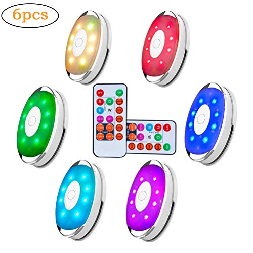 barsku Paquete inalámbrico de 6 luces LED Puck Light con 2 controles remotos | Iluminación LED debajo del gabinete | Luz del armario | Luces con pilas | Bajo iluminación de mostrador | Stick On Lights