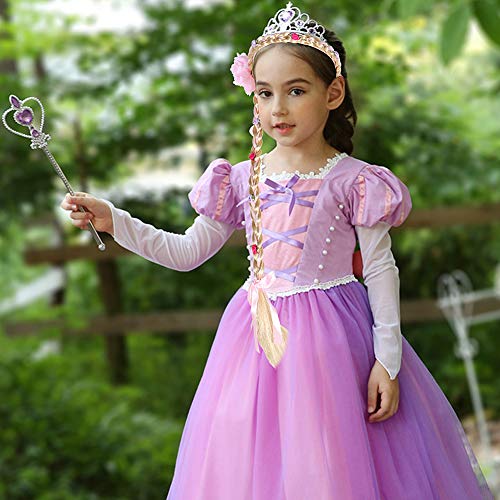 Bascolor Princesa Rapunzel Sofia Disfraz Accesorios Rapunzel Peluca Collar Corona Guantes Pendiente Varita Mágica para niñas Princesa Joyas Cosplay Princesa Disfraz … (con Trenza)