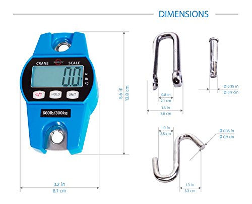 Báscula colgante 300Kg para granja, caza, peso de arco con sensor de precisión (estuche digital profesional y liviano)