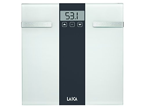 Bascula de baño con medición de la composición corporal (%grasa, % agua, % músculo, etc.) Laica PS5000 peso máximo 180 kg, en vidrio templado