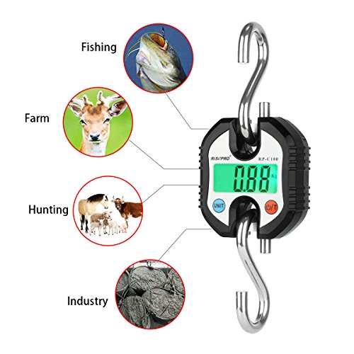 Bascula de Gancho, bascula Digital de RISEPRO con grúa de Bolsillo para Equipaje de Pesca, 150 KG RP-C100