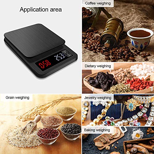 Báscula digital portátil con temporizador 5 kg / 0.1 g Básculas electrónicas LCD Balanza de alimentos Peso de medición Básculas de café de cocina G LB OZ-España