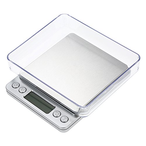 Básculas de cocina,Smart Weigh Bascula de Cocina y Comida y Joyería con Plataforma en Acero Inoxidable,con 2 Bandejas,6 Unidades para Convertir,Precisión 500/0.01g