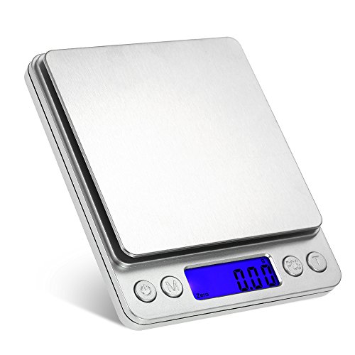 Básculas de cocina,Smart Weigh Bascula de Cocina y Comida y Joyería con Plataforma en Acero Inoxidable,con 2 Bandejas,6 Unidades para Convertir,Precisión 500/0.01g