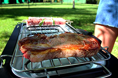 Bastilipo BBQ-2000P BBQ-2000P-Barbacoa electrica de exterior-Con patas-2000W de potencia y parrilla de 47 x 35cm-Barbacoa sin humo-Fácil de limpiar-2 niveles de altura y bandeja recoje grasas, Negro