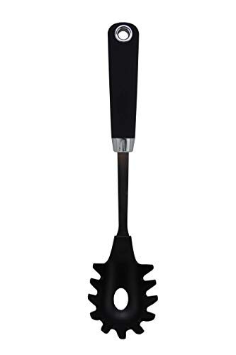 Bastilipo - Ginebra - Set de accesorios de cocina - 7 piezas: Espumadera, cucharon, cazo, espatula, espatula perforada, cucharon de pasta, soporte de acero inoxidable