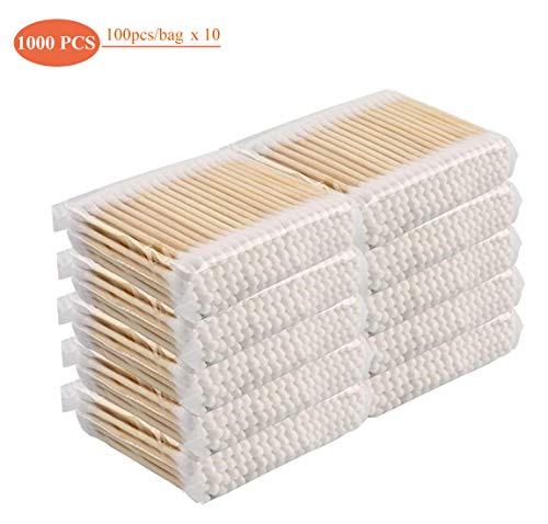 Bastoncillos Ecologicos,10x100 Piezas Desechable Bastoncillos de Algodón de Doble Cabeza con Asas de Madera para el Cuidado de la Limpieza de Oídos,Cuidado de Lesiones y Maquillaje,Biodegradable 7,5cm