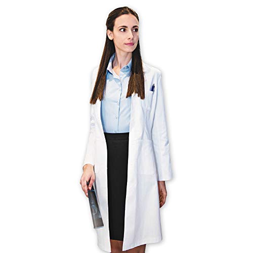 Bata de mujer manga larga con bolsillos y botones - para profesionales laboratario, medico, señora, uniformes, sanitario, trabajo - Color: Blanco (XS)