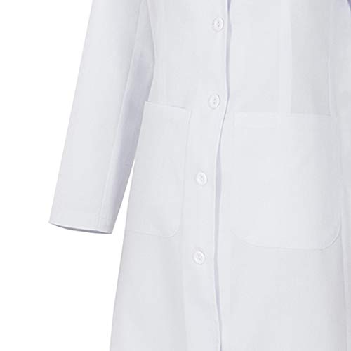 Bata de mujer manga larga con bolsillos y botones - para profesionales laboratario, medico, señora, uniformes, sanitario, trabajo - Color: Blanco (XS)