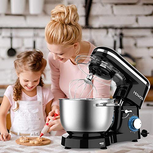 Batidora Amasadora, Howork 1500W 6 Niveles de Velocidad Amasadora de Bajo Ruido para Repostería, Robot de Cocina Automática Multifuncional, 6.2 litros capacidad Amasadora (6.2 litros, negro)