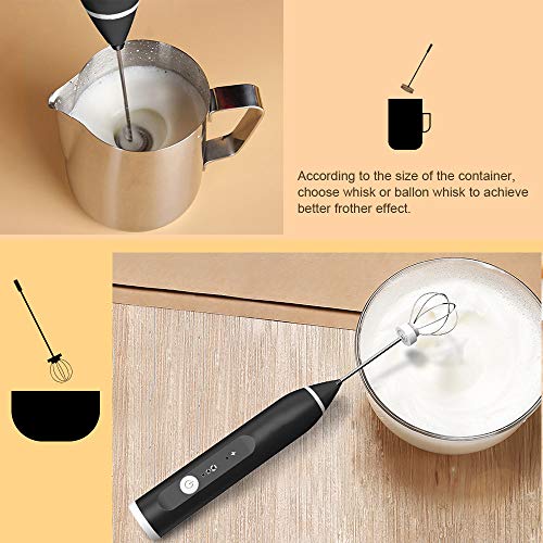 Batidora de Leche Eléctrico Espumador de Leche de Doble Resorte con una Cabeza de Batidor de Globo Adicional 3velocidades Ajustable&USB Recargable Batidor de Huevos de Mano para Café Jugo Chocolate