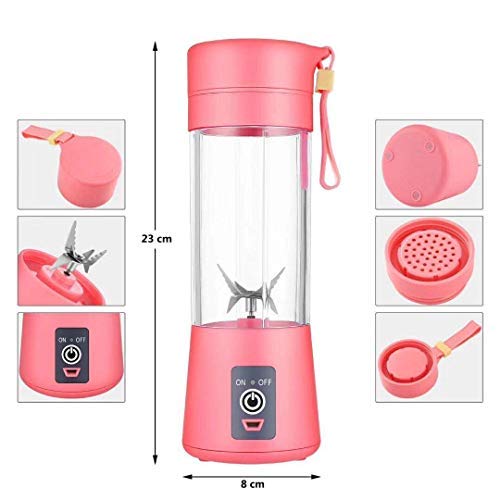 Batidora Portátil de Frutas Recargable Con USB, Mini Licuadora Para Batidos, Bebidas, zumo de frutas, Máscara Completa, 380 ml, Seis Cuchillas 3D Para una Mezcla Excelente. Rosa