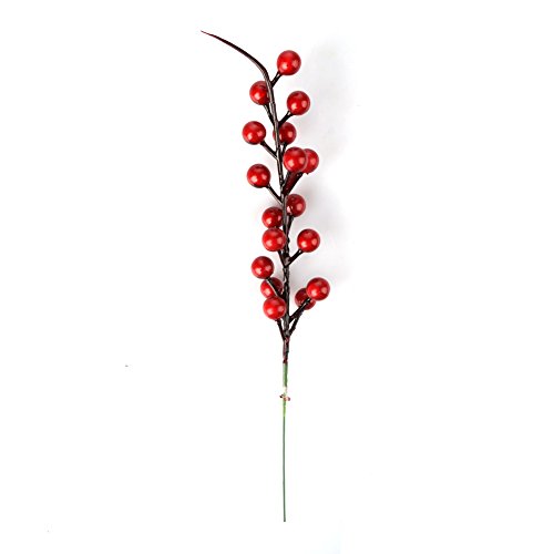 Baya roja artificial, 40 unidades de tallos de bayas de acebo de Navidad artificiales ramas de frutas ramas de flores bricolaje arreglo de flores manualidades decoración