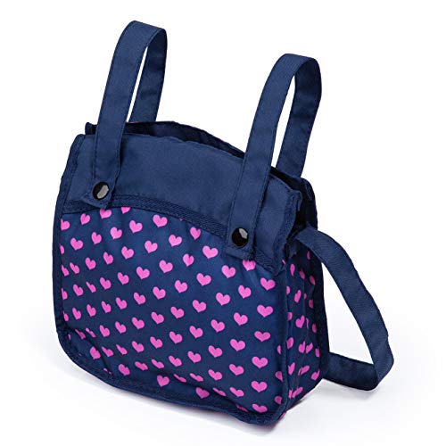 Bayer Design Cochecito de Muñeca Gemelas, Carrito Paseo para muñecos, Ajustable en Altura, Plegable, con la Bolsa de Bandolera, Compatible con Silla de Coche EasyGo, Azul con Unicornio y Corazones