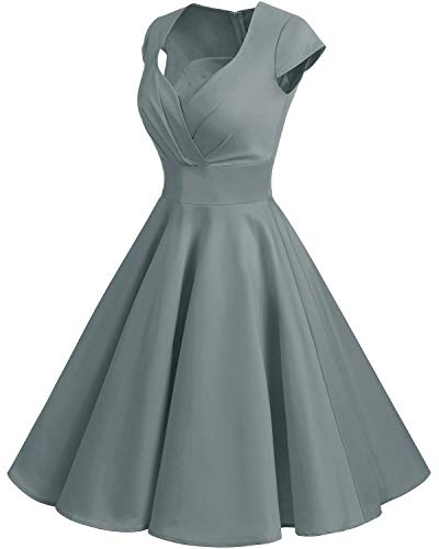 Bbonlinedress Vestido Corto Mujer Retro A?os 50 Vintage Escote En Pico Grey XS