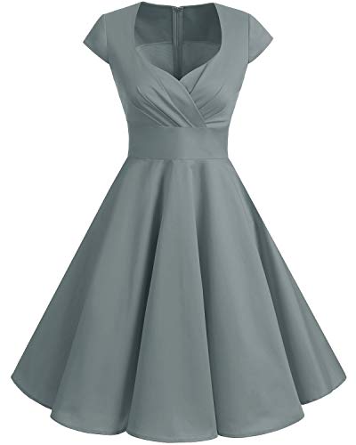 Bbonlinedress Vestido Corto Mujer Retro A?os 50 Vintage Escote En Pico Grey XS