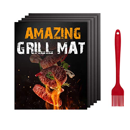 BBQ Grill Mat BBQ Mat-5 PCS Alfombrilla antiadherente de barbacoa de teflón para cocinar y hornear, reutilizable y fácil de limpiar, funciona con carbón vegetal a gas