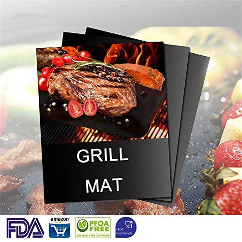 BBQ Grill Mat, High Temperature Teflon Oven Pad Fiberglass Grill Mat Oven Pad - Non-Stick Reusable (for Gas Grill, Charcoal, Electric Grill) (40 * 33 cm * 5 Paque,Negro)