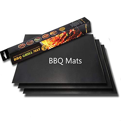 BBQ Grill Mat, High Temperature Teflon Oven Pad Fiberglass Grill Mat Oven Pad - Non-Stick Reusable (for Gas Grill, Charcoal, Electric Grill) (40 * 33 cm * 5 Paque,Negro)