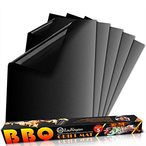 BBQ Grill Mat, High Temperature Teflon Oven Pad Fiberglass Grill Mat Oven Pad - Non-Stick Reusable (for Gas Grill, Charcoal, Electric Grill) (40 * 33 cm * 5 Paque,Negro)