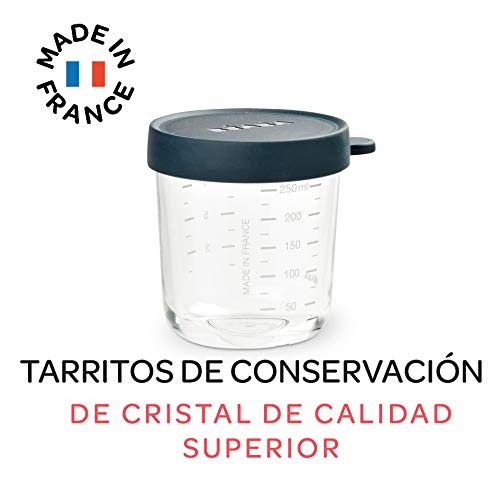 Béaba - Bote de conservación de vidrio para comida de bebé - con indicador de cantidad - Resistente al calor y a las diferencias térmicas - Para Bebés y Niños