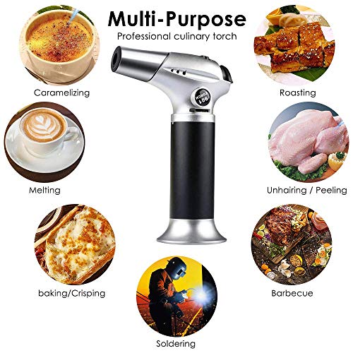 Bearbro Antorcha de Cocina, Soplete De Cocina Profesional ，Cocina Soplete con Llama Ajustable y Cerradura de Seguridad para Postres, DIY, Comida, Barbacoa, Cámping, BBQ (Negro)