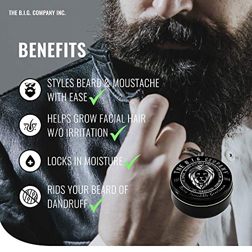 Beard Balm for Men – Cera moldeadora no grasa para barba de fijación media. Acondicionador profundo para barba. Ayuda al crecimiento y al brillo. Consigue una barba de proporciones bíblicas.