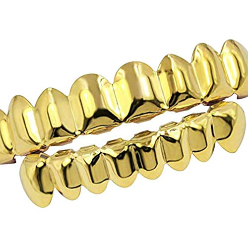 Beaums Hip Hop Conjunto de Navidad Ocho 8 Dientes Superiores e Inferior 6 de Cobre Chapado en Oro Falso Brace Dientes