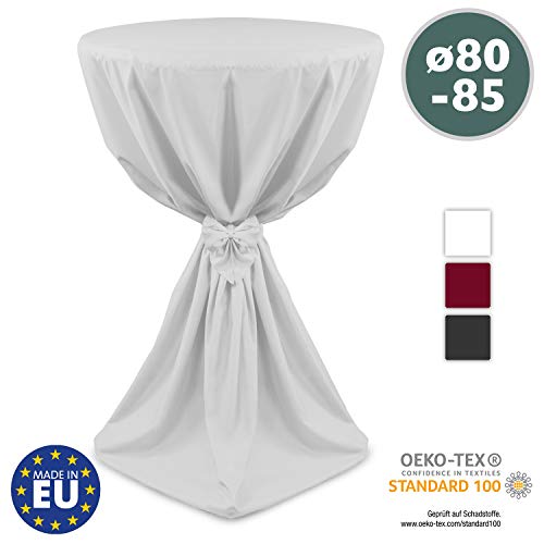 Beautissu Mantel Redondo con Lazo Giulia - Blanco Ø80 x 145 cm - Funda de Microfibra para Mesa Bistro - Mantel de diseño de Mesa Alta