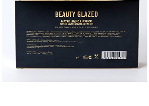 Beauty Glazed - Juego de pintalabios líquido mate 6 colores, resistente al agua, de larga duración, antiadherente, pigmentos intensos, sin crueldad vegana