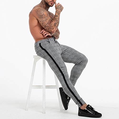 beautyjourney Pantalón Chino de Tela para Hombre Raya a Cuadros Pantalones Casuales Deportivos Largos Pantalones de Entrenamiento elásticos para Culturismo Pantalones de Jogging