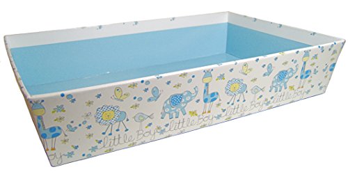 Bebé azul DIY cesta de regalo Kit – Little Boy cartón bandeja, azul Shred, lazo azul, Violonchelo bolsa y etiqueta de regalo de color azul (Medium – 30 x 20 x 6 cm de alto)