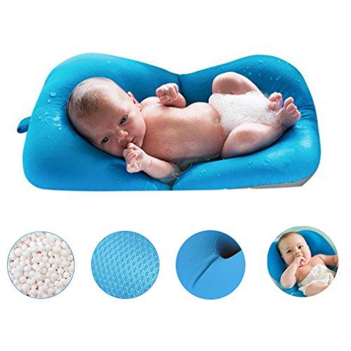 Bebé infantil cojín de baño alfombra, 4EVERHOPE flotante suave bebé almohada de baño/tumbona recién nacido bañera cojín de aire (Azul)