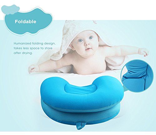 Bebé infantil cojín de baño alfombra, 4EVERHOPE flotante suave bebé almohada de baño/tumbona recién nacido bañera cojín de aire (Azul)