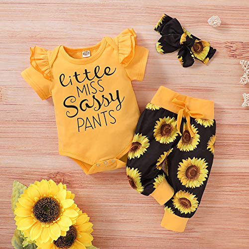 Bebé Niña Girasol Little Miss Sassy Pant Outfits Manga Corta Mameluco Diadema