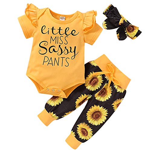 Bebé Niña Girasol Little Miss Sassy Pant Outfits Manga Corta Mameluco Diadema