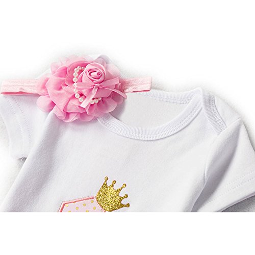 Bebé Niña Vestido Cumpleaños 3pcs Corona Patrón de Primer/Segundo Cumpleaños para Vestido de Tutú Flores/Rosa/1años