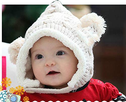 Bebé niño pequeño cálido Punto Doble Pom Pom Sombreros niños niñas Lindo Invierno orejera Solapa Gorrita Tejida Crochet Fleece Ribbed Twist Gorros Gruesos Durante 6-36 Meses