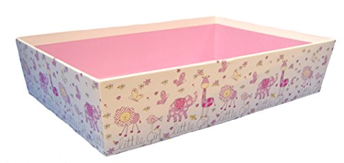 Bebé Rosa DIY cesta de regalo Kit – de niña cartón bandeja, Rosa Shred, lazo rosa, Violonchelo bolsa y etiqueta de regalo rosa (Medium – 30 x 20 x 6 cm de alto)