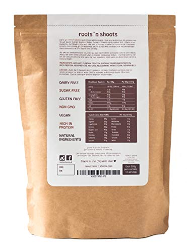 Bebida de Proteínas Vegana con B12 Agregado, 500g (Cacao/Chocolate) Hecha con 4 Proteínas de Plantas Premium | Sin Gluten | Sin Azúcar | Ingredientes Totalmente Naturales