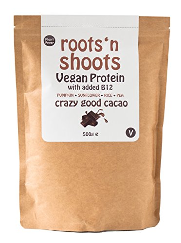 Bebida de Proteínas Vegana con B12 Agregado, 500g (Cacao/Chocolate) Hecha con 4 Proteínas de Plantas Premium | Sin Gluten | Sin Azúcar | Ingredientes Totalmente Naturales